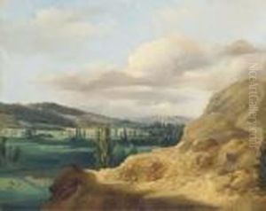 A View Of A Valley From A Rocky Cliff by Jacques Raymond Bracassat
