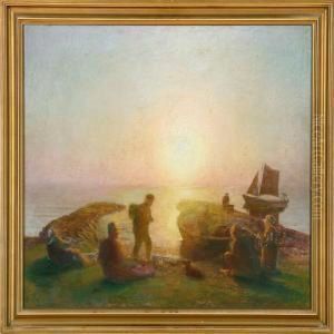 A Fishing Village In The Sunset by Hans Ole Brasen