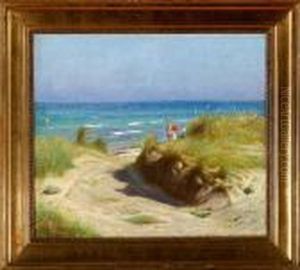 Danish Coastal Scenery With Two Young Women by Hans Ole Brasen