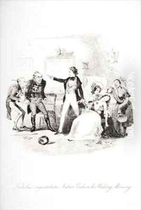 Nicholas congratulates Arthur Gride on his wedding morning by Hablot Knight Browne