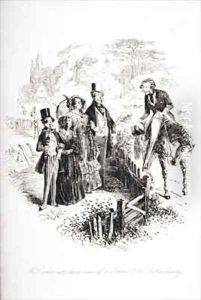 Mr. Carker introduces himself to Florence and the Skettles family by Hablot Knight Browne