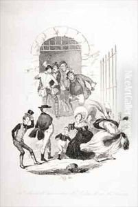 Mrs. Bardell encounters Mr. Pickwick at the prison by Hablot Knight Browne