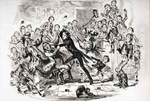 Nicholas astonishes Mr. Squeers and family by Hablot Knight Browne