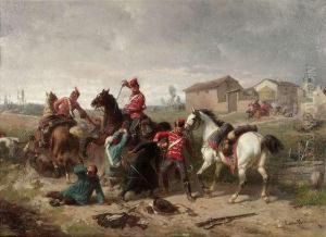 Hussars Attacking Avillage by Louis Braun