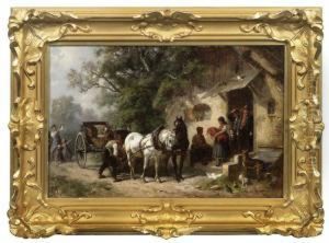 Angespannte Kutsche Vor Einem Schwabischen Gehoft by Louis Braun