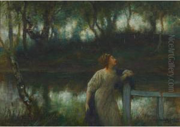 Woman In Contemplation By A Rail Fence - view 1