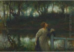 Woman In Contemplation By A Rail Fence by William A. Breakspeare
