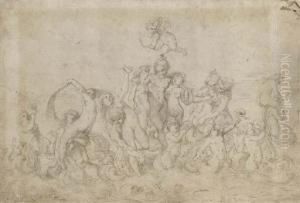 The Triumph Of Galatea (recto), Hercules And The Hydra(verso) by Pierre Brebiette