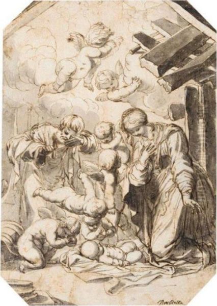 The Nativity With Putti Adoring The Christ Child - view 1