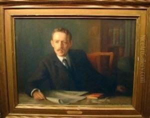 Portrait Of Mr. Herbert Welsh In The Library by Hugh Henry Breckenridge