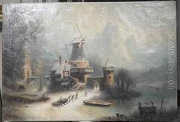 Winterlandschaft Mit Windmuhle. - view 1