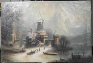 Winterlandschaft Mit Windmuhle. by Albert Bredow