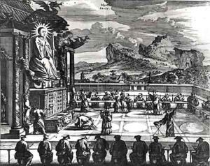 A Buddhist Ceremony from, 'Indiae Orientalis' by Theodore de Bry