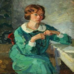 Portrait Of A Youngwoman In A Green Dress by Axel Bredsdorff