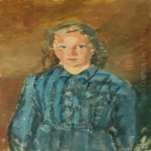 Portrait Of A Girl In Blue Dress by Axel Bredsdorff