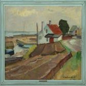 Landscape With Housesalong The Coast by Axel Bredsdorff