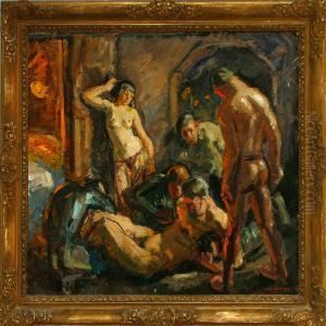 A Biblical Scenery With Dalila And Samson by Axel Bredsdorff
