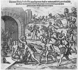 The ransom King Atahualpa (c.1502-33) offered to Francisco Pizarro by Theodore de Bry