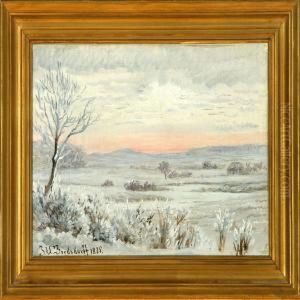 Winter Landscape At Sunset. Signed And Dated J. U. Bredsdorff 1875