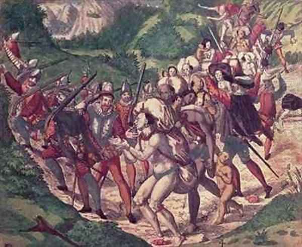 The Cruelty of Petrus de Calyce Indian slaves in Peru ill-treated by Spanish soldiers - view 1