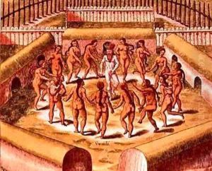 Dancing around a captive before the hut containing the Tamerkas or idols