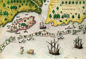The Arrival of the English in Virginia by Theodore de Bry