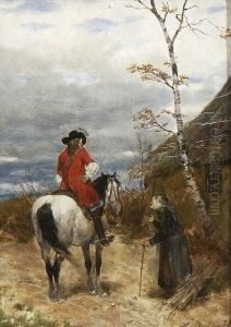 Vornehmer Reiter Und Bettelnde
 Reisigsammlerin.