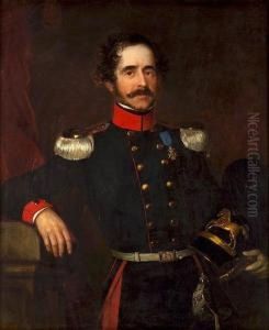 A Portrait Of A Hanoverian Officer, Three-quarter Length, Holding His Helmet A Portrait Of A Hanoverian Officer, Three-quarter Length, Holding His Helmet