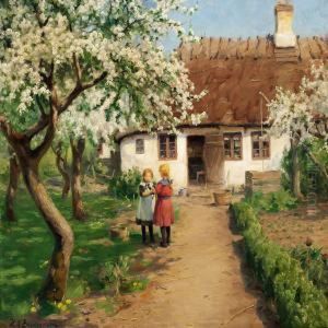 Two Little Girls In A Flowering Garden