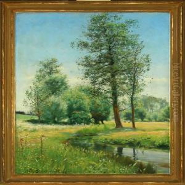 Flowering Meadowwith Trees And Stream, In The Background Children - view 1