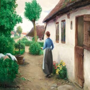 A Young Woman Washing Clothes by H. A. Brendekilde