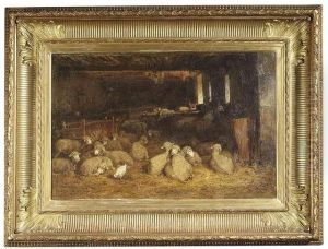 Flock Of Sheepin A Stable by Albert Heinrich Brendel