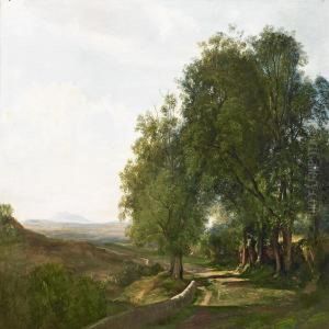 An Italien Landscape With Mountains In The Background by Thorald Brendstrup