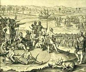 The Chickahominies become 'New Englishmen' by Theodore de Bry