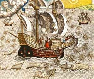 Flying Fish Meet in the Torrid Zone by Theodore de Bry