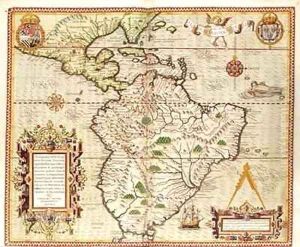 Map of Central and South America by Theodore de Bry