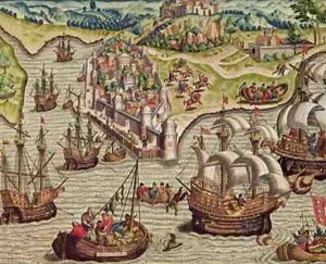 Naval Combat by Theodore de Bry