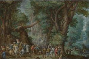 A Stag Hunt by Friedrich The Elder Brentel
