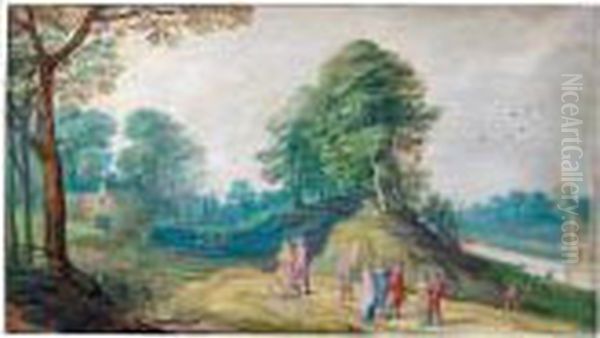 Landscape With Elegant Figures Conversing On A Road, A River And A Castle To The Right - view 1