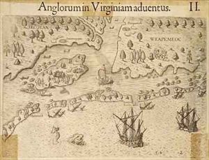 The Arrival of the Englishmen in Virginia by Theodore de Bry
