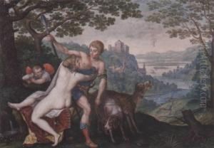 Venus And Adonis by Friedrich The Elder Brentel