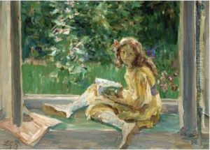 Young Girl Reading By A Window by Marie Louise Catherine Breslau