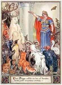Then Frigga called to her all beasts, birds, and venomous snakes by Charles Edmund Brock