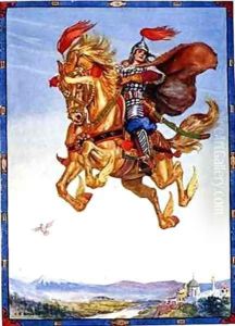 The horse went flying through the air by Charles Edmund Brock