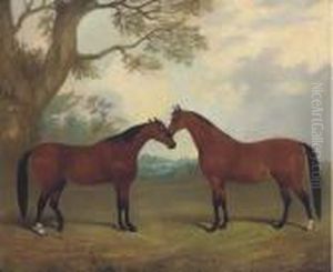 Two Bay Hunters In A Landscape