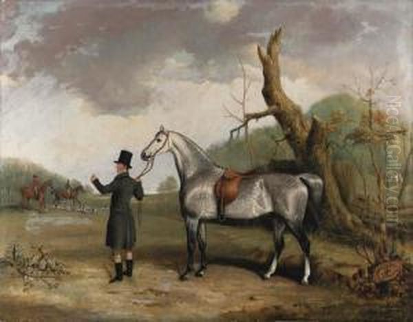 A Dappled Grey Held By A Huntsman, With Huntsmen And Hounds Beyond,in A Landscape - view 1