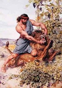 He seized the lion and tore it to pieces
