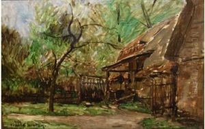 Chaumiere Dans La Foret by Emile Adelard Breton