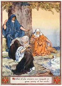 Neither of the sisters ever stopped or grew weary of her work by Charles Edmund Brock