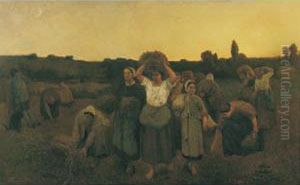 The Recall Of The Gleaners, Artois by Jules Breton